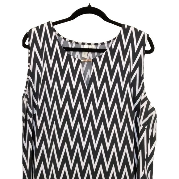 Tacera Black White Chevron Pattern Sleeveless Shift Dress Plus Size 3X - Picture 3 of 9